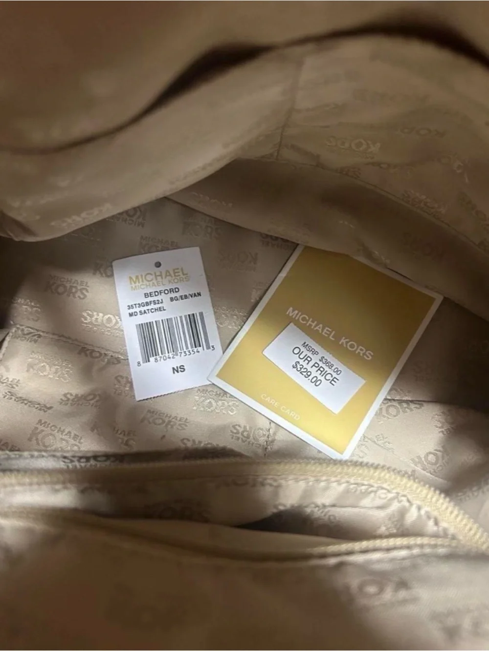Michael Kors Brown/Beige MK Logo Satchel with Gold-Tone Hardware